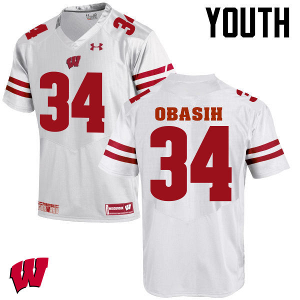 Wisconsin Badgers Youth #34 Chikwe Obasih NCAA Under Armour Authentic White College Stitched Football Jersey FJ40H03BM
